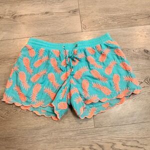 Lilly Pulitzer Bay Breeze‎ Pineapple Embroidered Shorts Scalloped Hem Small S